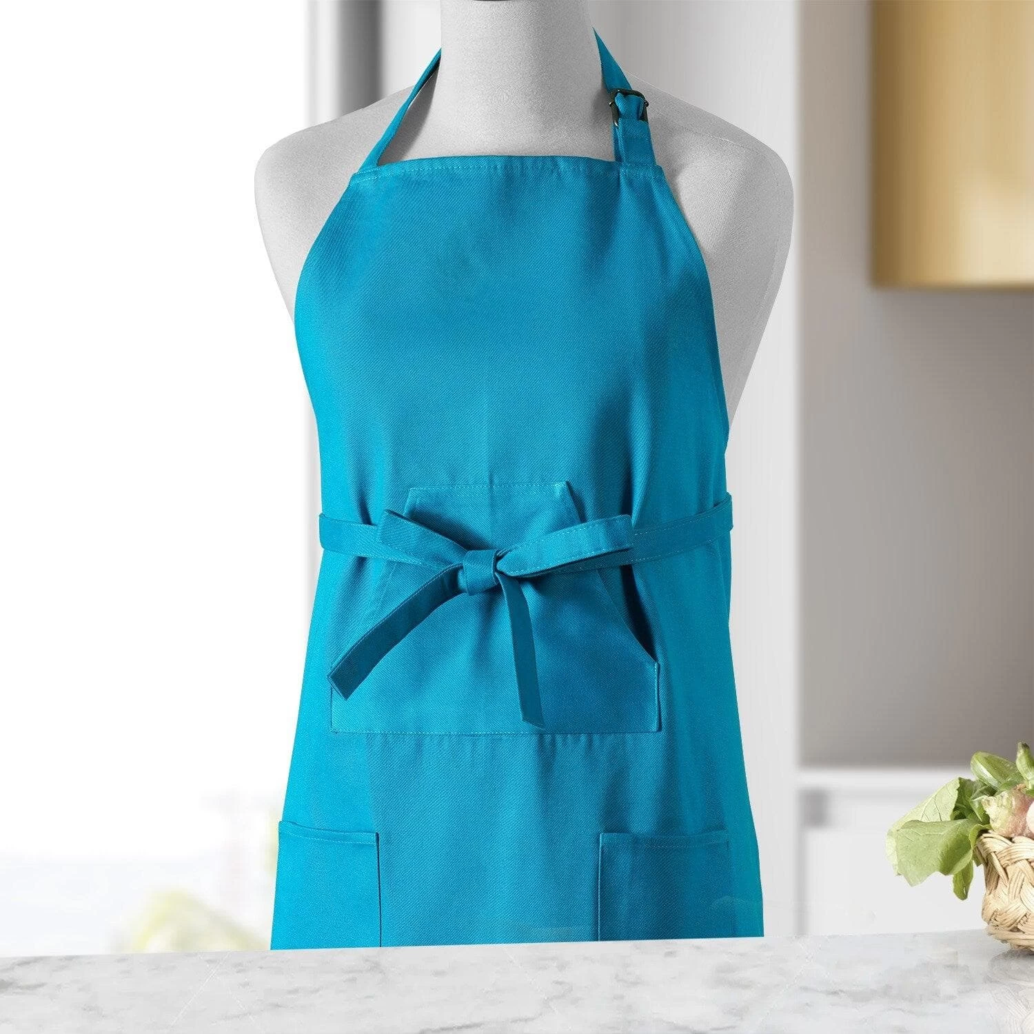 Capri Teal Solid Cotton Apron 4 Capri Teal Solid Cotton Apron - Image 2