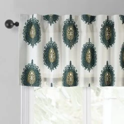 Mayan Teal Printed Cotton Window Valance -Chic Curtains Shop PRTW VLD02 back tab header
