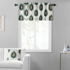 Mayan Teal Printed Cotton Window Valance -Chic Curtains Shop PRTW VLD02 front view