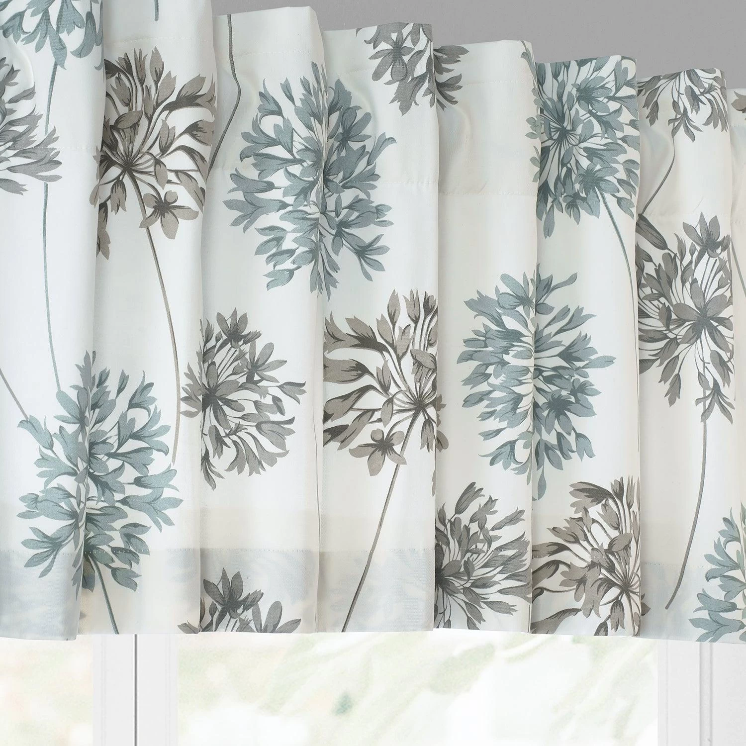 Allium Blue Gray Printed Cotton Window Valance 4 Allium Blue Gray Printed Cotton Window Valance - Image 2