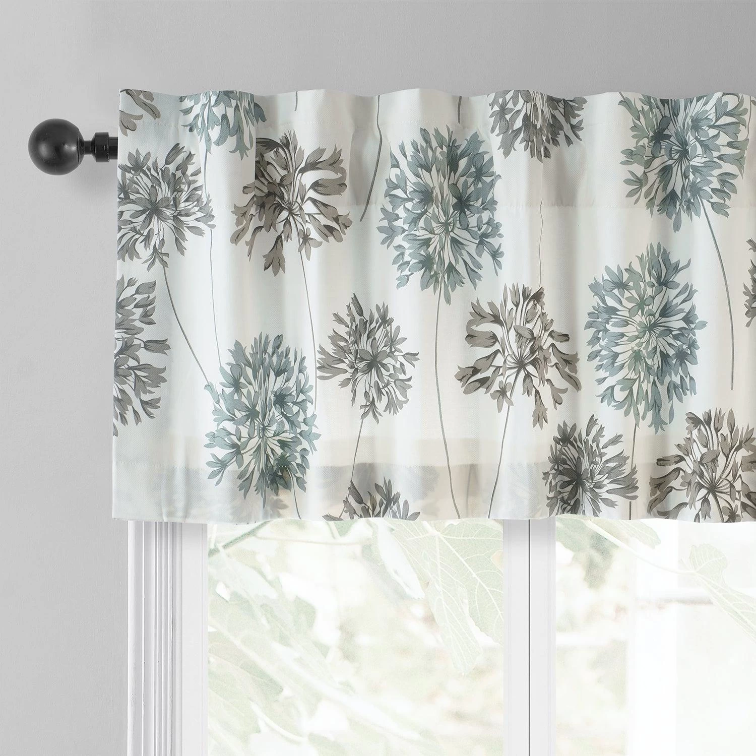 Allium Blue Gray Printed Cotton Window Valance 5 Allium Blue Gray Printed Cotton Window Valance - Image 3