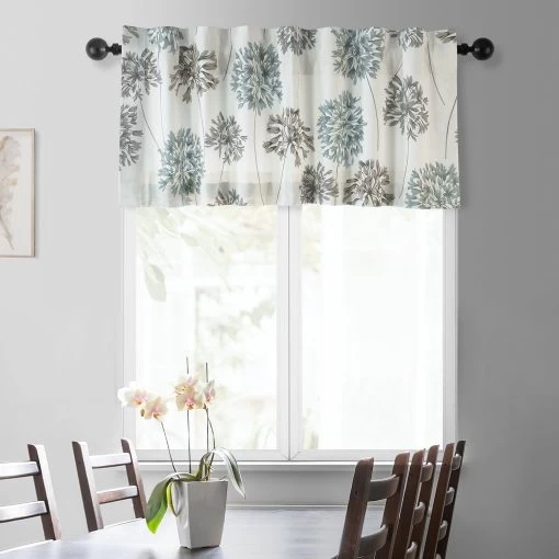 Allium Blue Gray Printed Cotton Window Valance -Chic Curtains Shop PRTW VLD05 front view 1