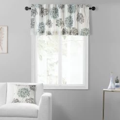 Allium Blue Gray Printed Cotton Window Valance 9 Allium Blue Gray Printed Cotton Window Valance -Chic Curtains Shop PRTW VLD05 front view