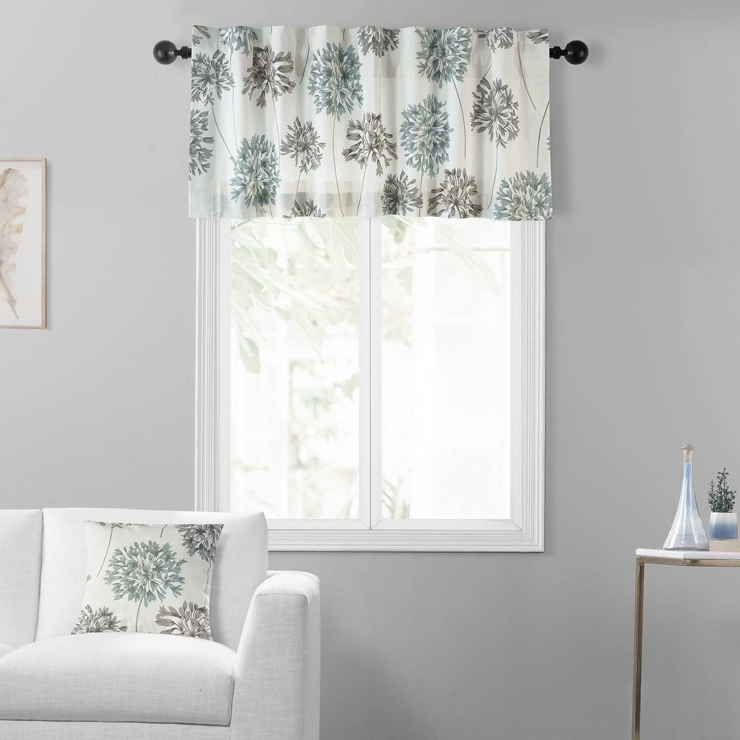 Allium Blue Gray Printed Cotton Window Valance 6 Allium Blue Gray Printed Cotton Window Valance - Image 4