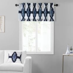 Sorong Royal Blue Printed Cotton Window Valance 8 Sorong Royal Blue Printed Cotton Window Valance -Chic Curtains Shop PRTW VLD22D front view