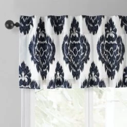 Ikat Blue Printed Cotton Window Valance -Chic Curtains Shop PRTW VLD24A back tab header