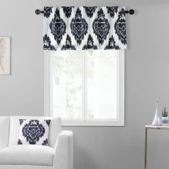 Ikat Blue Printed Cotton Window Valance -Chic Curtains Shop PRTW VLD24A front view