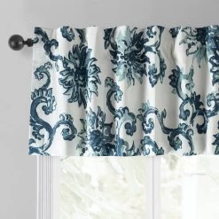 Indonesian Blue Printed Cotton Window Valance -Chic Curtains Shop PRTW VLD40 back tab header
