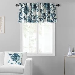 Indonesian Blue Printed Cotton Window Valance -Chic Curtains Shop PRTW VLD40 front view