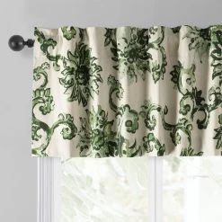 Indonesian Green Printed Cotton Window Valance 8 Indonesian Green Printed Cotton Window Valance -Chic Curtains Shop PRTW VLD40C back tab header
