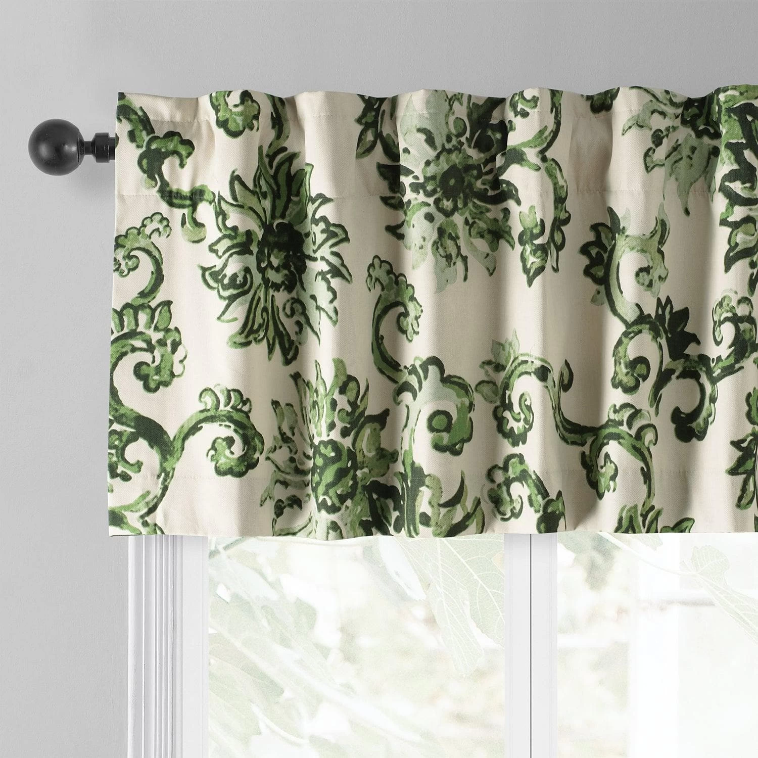 Indonesian Green Printed Cotton Window Valance 5 Indonesian Green Printed Cotton Window Valance - Image 3
