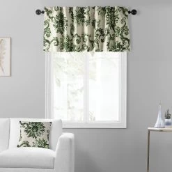 Indonesian Green Printed Cotton Window Valance 9 Indonesian Green Printed Cotton Window Valance -Chic Curtains Shop PRTW VLD40C front view