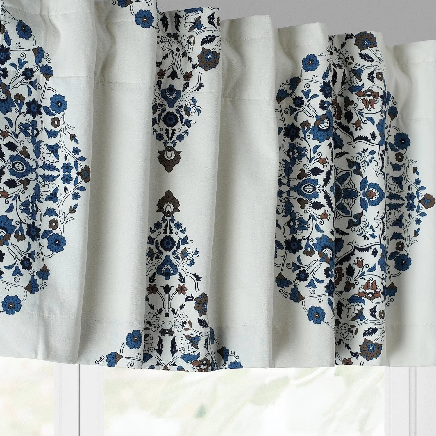 Kerala Blue Printed Cotton Window Valance 4 Kerala Blue Printed Cotton Window Valance - Image 2