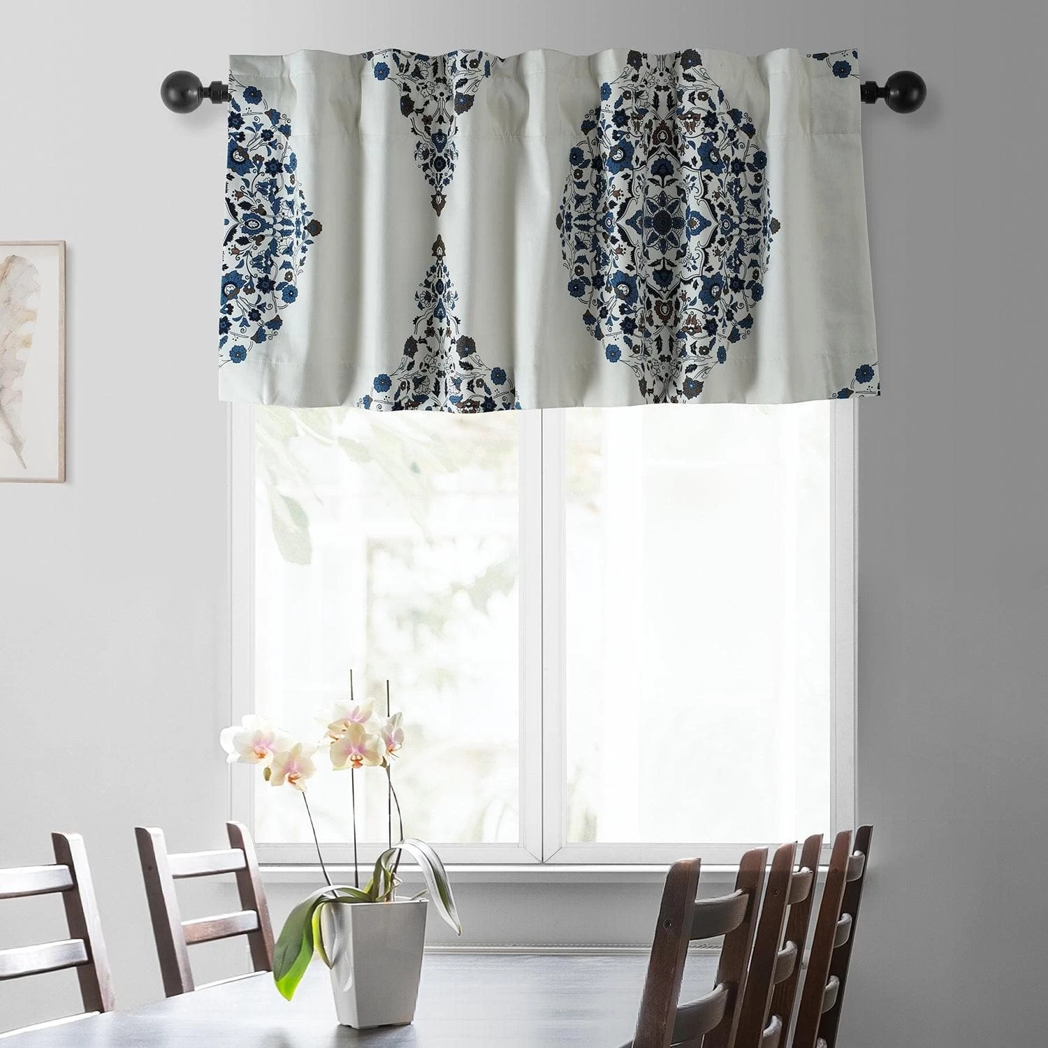 Kerala Blue Printed Cotton Window Valance 3 Kerala Blue Printed Cotton Window Valance