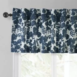 Fleur Blue Printed Cotton Window Valance -Chic Curtains Shop PRTW VLD48 back tab header