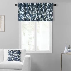 Fleur Blue Printed Cotton Window Valance -Chic Curtains Shop PRTW VLD48 front view