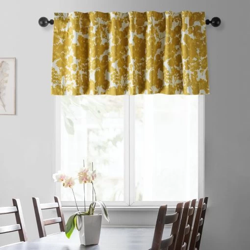 Fleur Gold Printed Cotton Window Valance -Chic Curtains Shop PRTW VLD48B front view 1