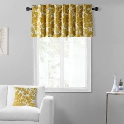 Fleur Gold Printed Cotton Window Valance -Chic Curtains Shop PRTW VLD48B front view