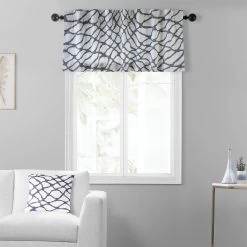 Ellis Blue Printed Cotton Window Valance 9 Ellis Blue Printed Cotton Window Valance -Chic Curtains Shop PRTW VLD50C front view