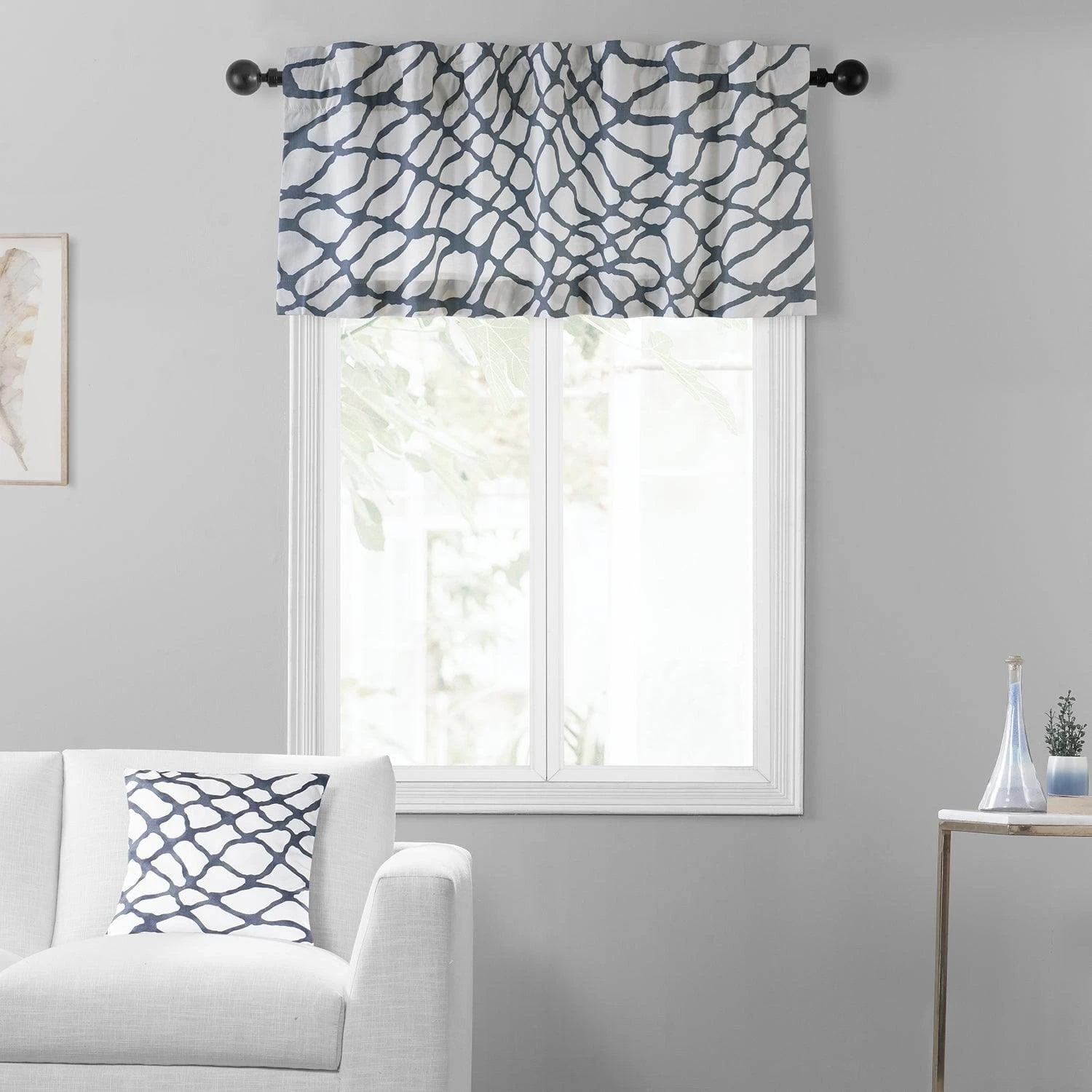 Ellis Blue Printed Cotton Window Valance 6 Ellis Blue Printed Cotton Window Valance - Image 4