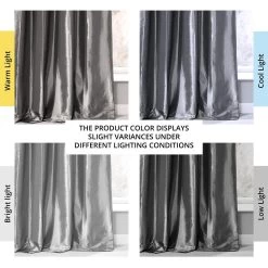 Graphite Ruched Solid Faux Silk Taffeta Curtain 13 Graphite Ruched Solid Faux Silk Taffeta Curtain -Chic Curtains Shop PTCH 005 RU angled front view
