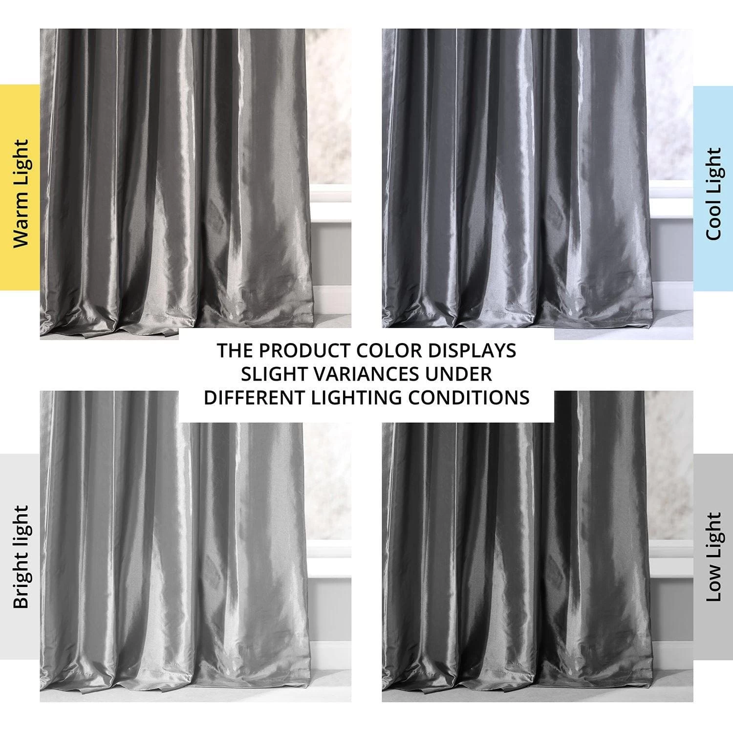 Graphite Ruched Solid Faux Silk Taffeta Curtain 8 Graphite Ruched Solid Faux Silk Taffeta Curtain - Image 6