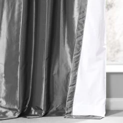 Graphite Ruched Solid Faux Silk Taffeta Curtain 11 Graphite Ruched Solid Faux Silk Taffeta Curtain -Chic Curtains Shop PTCH 005 RU lining view
