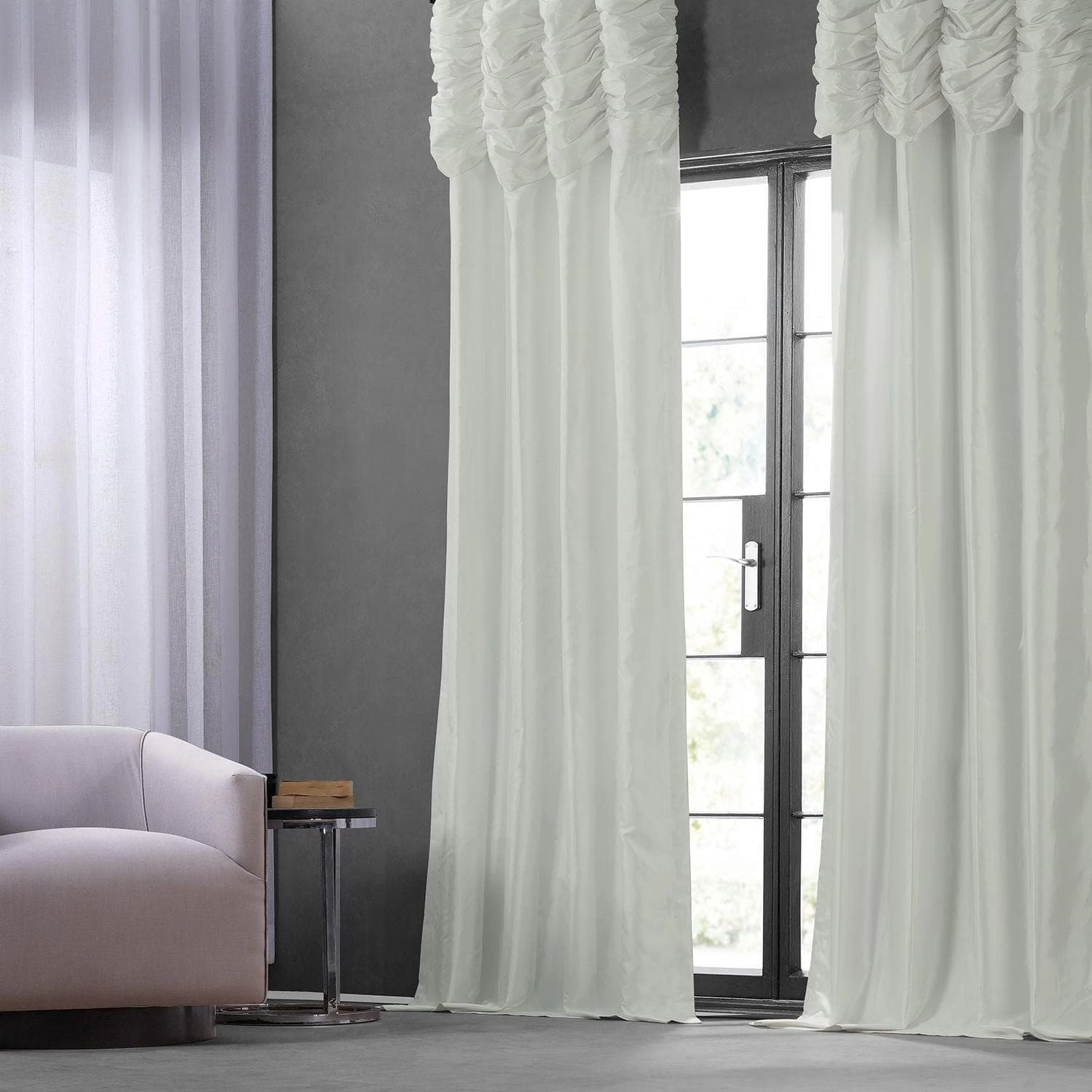 Eggshell Ruched Solid Faux Silk Taffeta Curtain 8 Eggshell Ruched Solid Faux Silk Taffeta Curtain - Image 6