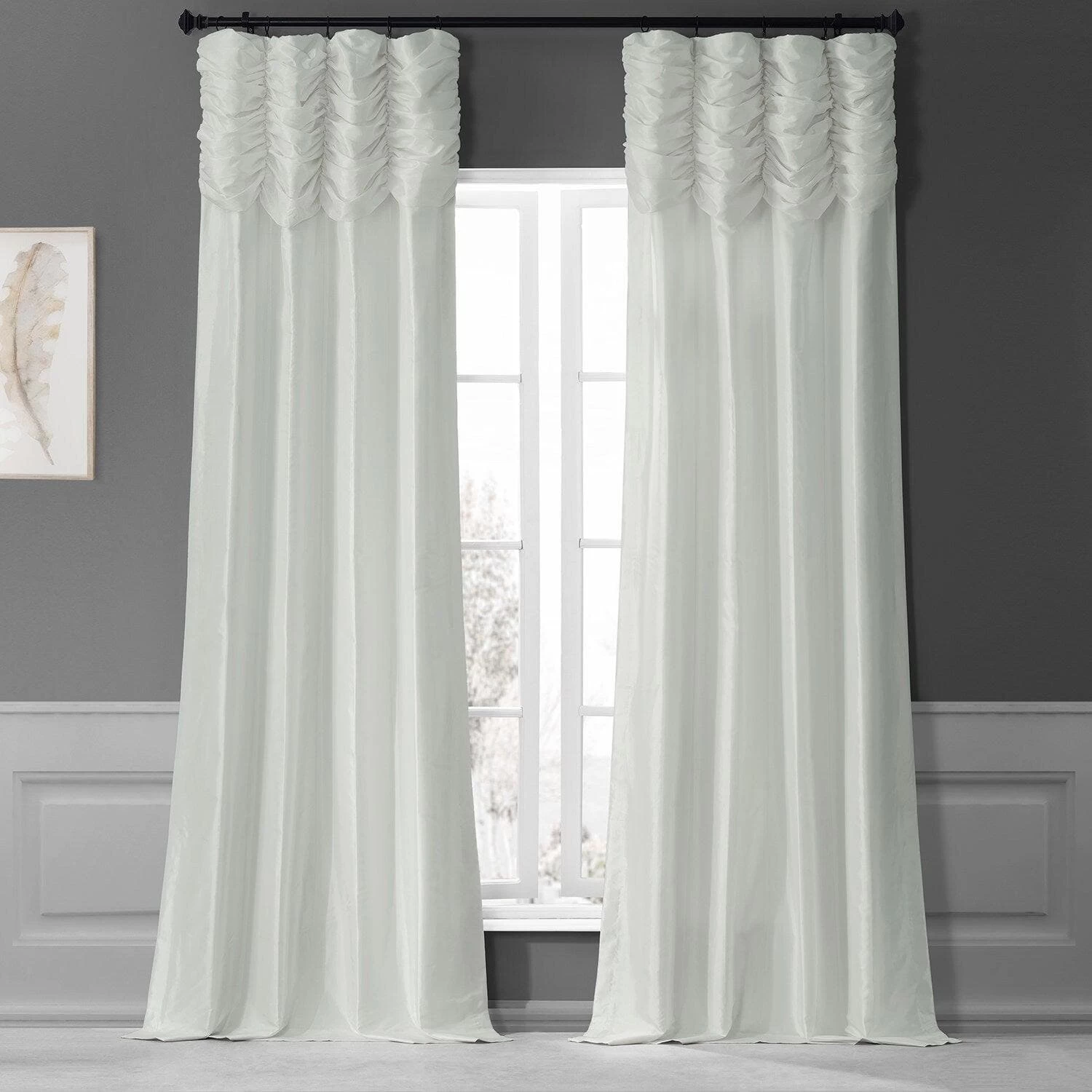 Eggshell Ruched Solid Faux Silk Taffeta Curtain 3 Eggshell Ruched Solid Faux Silk Taffeta Curtain