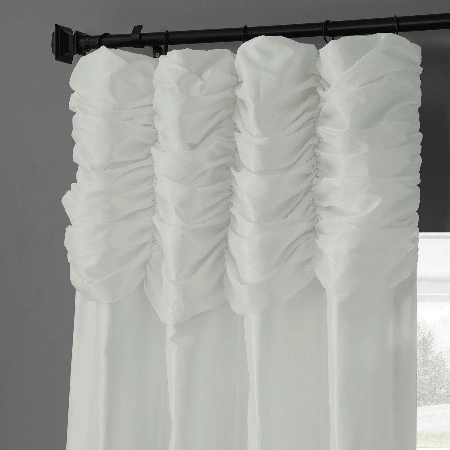 Eggshell Ruched Solid Faux Silk Taffeta Curtain 4 Eggshell Ruched Solid Faux Silk Taffeta Curtain - Image 2