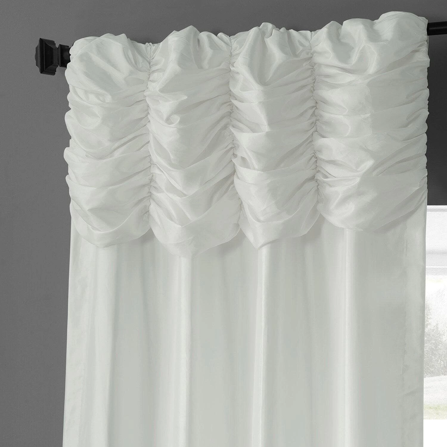 Eggshell Ruched Solid Faux Silk Taffeta Curtain 5 Eggshell Ruched Solid Faux Silk Taffeta Curtain - Image 3