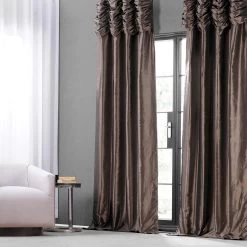 Mushroom Ruched Solid Faux Silk Taffeta Curtain -Chic Curtains Shop PTCH 27 RU 14912