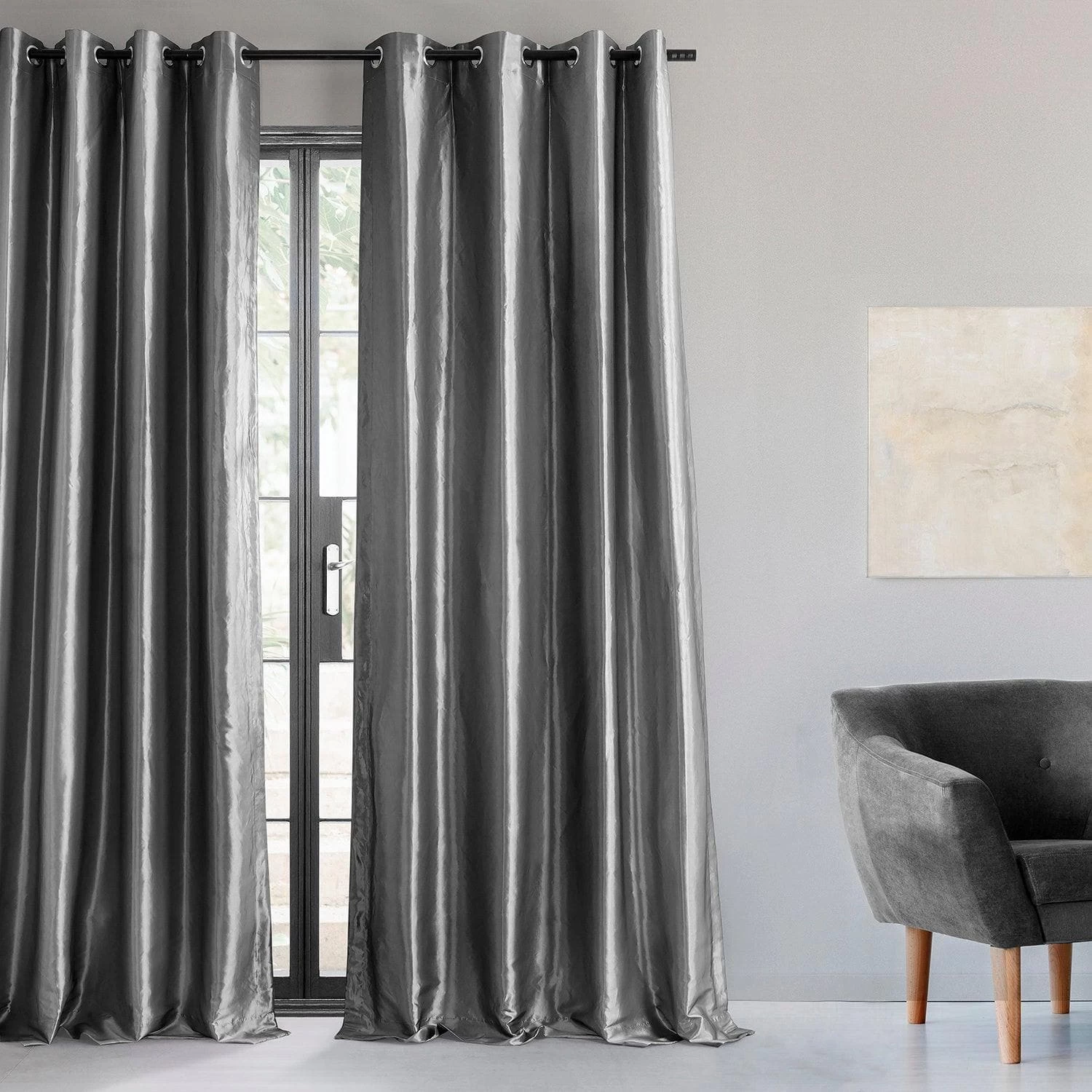 Graphite Grommet Faux Silk Taffeta Blackout Curtain 7 Graphite Grommet Faux Silk Taffeta Blackout Curtain - Image 5