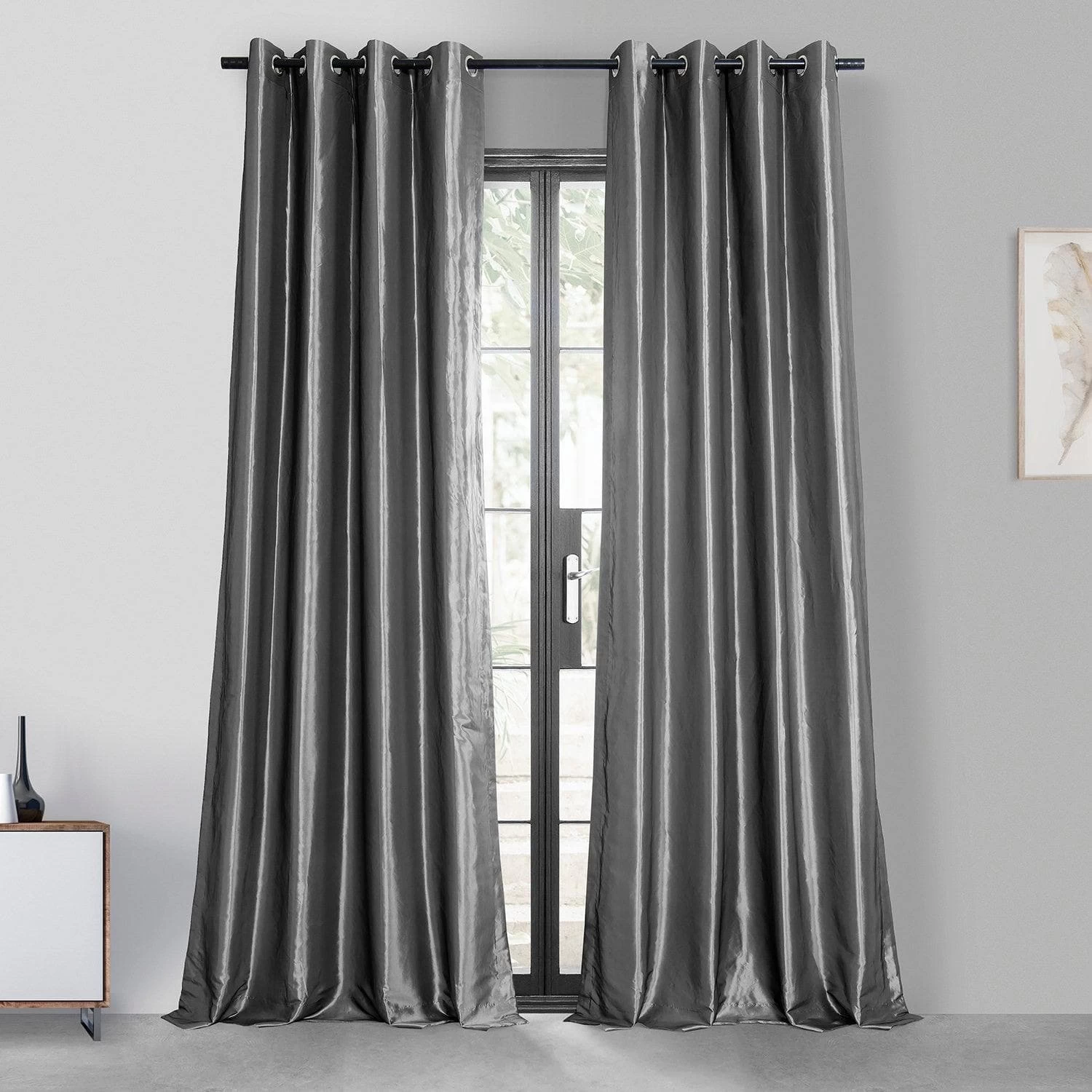 Graphite Grommet Faux Silk Taffeta Blackout Curtain 3 Graphite Grommet Faux Silk Taffeta Blackout Curtain