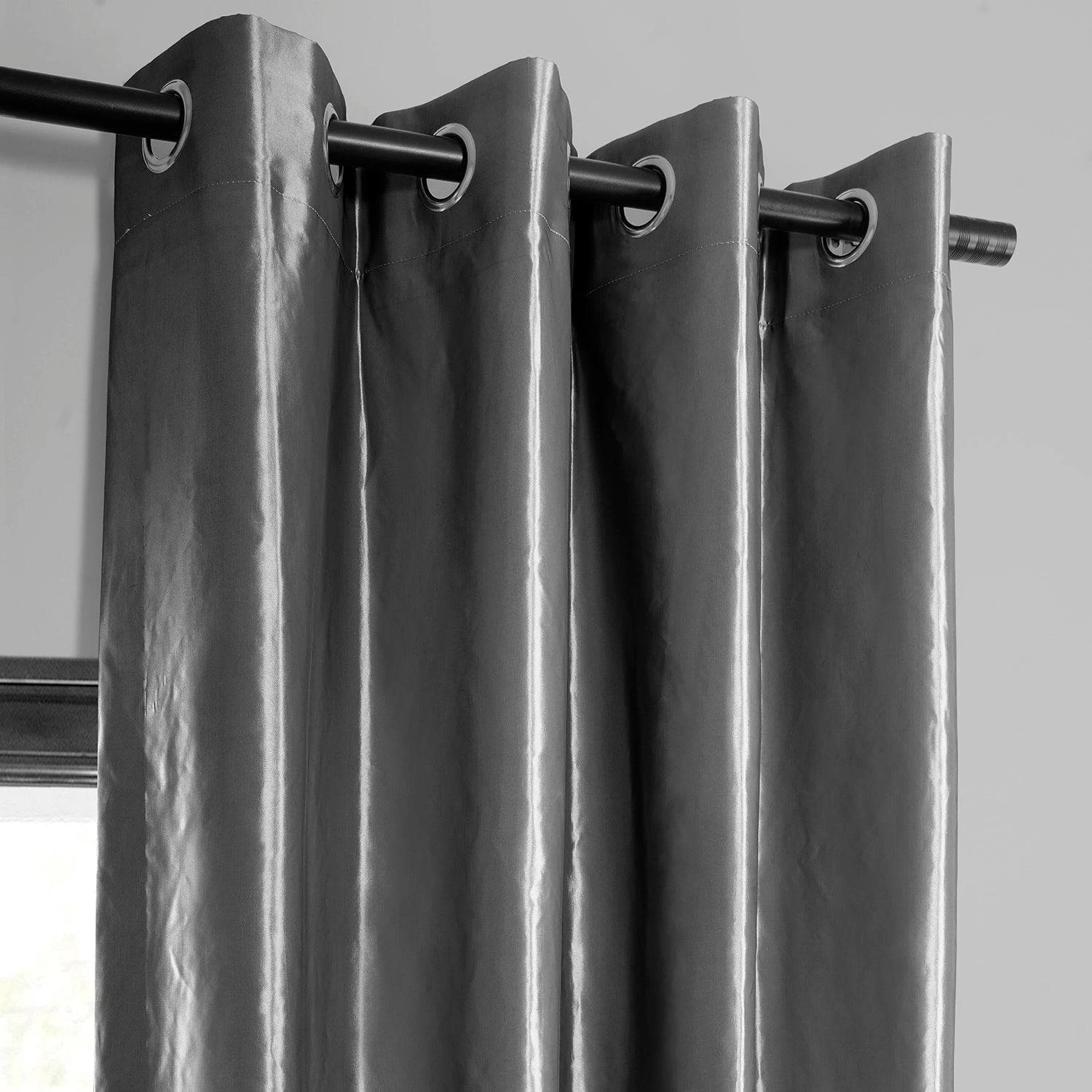 Graphite Grommet Faux Silk Taffeta Blackout Curtain 4 Graphite Grommet Faux Silk Taffeta Blackout Curtain - Image 2