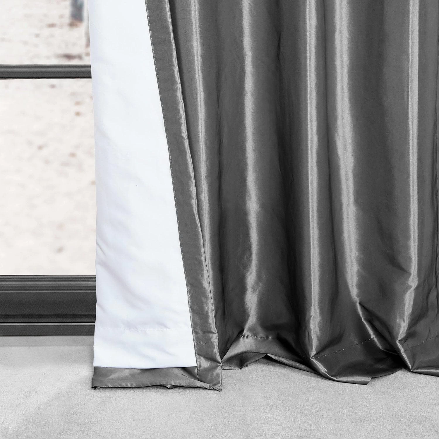 Graphite Grommet Faux Silk Taffeta Blackout Curtain 6 Graphite Grommet Faux Silk Taffeta Blackout Curtain - Image 4