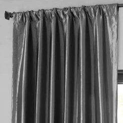 Graphite Faux Silk Taffeta Blackout Curtain -Chic Curtains Shop PTCH BO005 pole pocket header