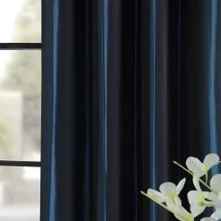 Navy Blue Grommet Faux Silk Taffeta Blackout Curtain -Chic Curtains Shop PTCH BO194010 GR alt1