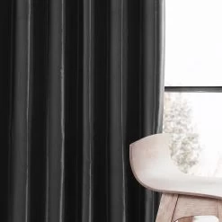 Jet Black Faux Silk Taffeta Blackout Curtain -Chic Curtains Shop PTCH BO41 front view b