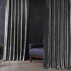 Tablet Grey Faux Silk Taffeta Hotel Blackout Curtain -Chic Curtains Shop PTCH HBO005 68861