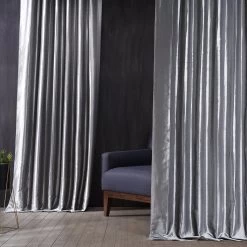 Social Silver Faux Silk Taffeta Hotel Blackout Curtain -Chic Curtains Shop PTCH HBO112 68887