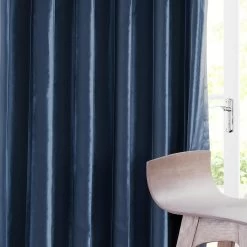 Navy Blue Solid Faux Silk Taffeta Curtain -Chic Curtains Shop PTCH JTSP194010 front view b