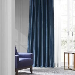 Navy Blue Solid Faux Silk Taffeta Curtain -Chic Curtains Shop PTCH JTSP194010 14852