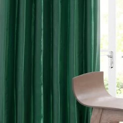 Emerald Green Solid Faux Silk Taffeta Curtain -Chic Curtains Shop PTCH JTSP208 front view b