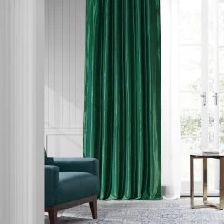 Emerald Green Solid Faux Silk Taffeta Curtain -Chic Curtains Shop PTCH JTSP208 14838