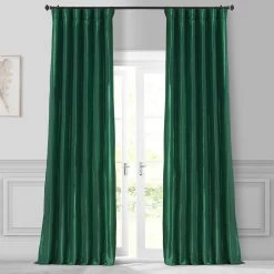 Emerald Green Solid Faux Silk Taffeta Curtain