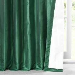 Emerald Green Solid Faux Silk Taffeta Curtain -Chic Curtains Shop PTCH JTSP208 14838 4