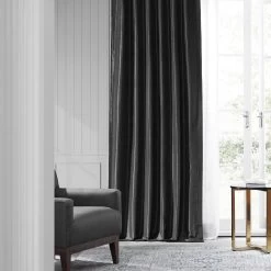 Jet Black Solid Faux Silk Taffeta Curtain -Chic Curtains Shop PTCH JTSP41 14883