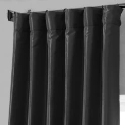 Jet Black Solid Faux Silk Taffeta Curtain