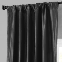 Jet Black Solid Faux Silk Taffeta Curtain -Chic Curtains Shop PTCH JTSP41 14883 3